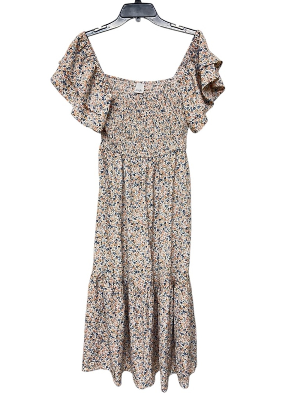 Elloh Floral Smocked Tiered Midi Dress with Ruffle Sleeves